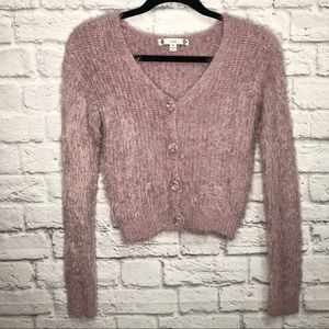 NWOT iris Soft Lavender Fuzzy Button Up Cardigan